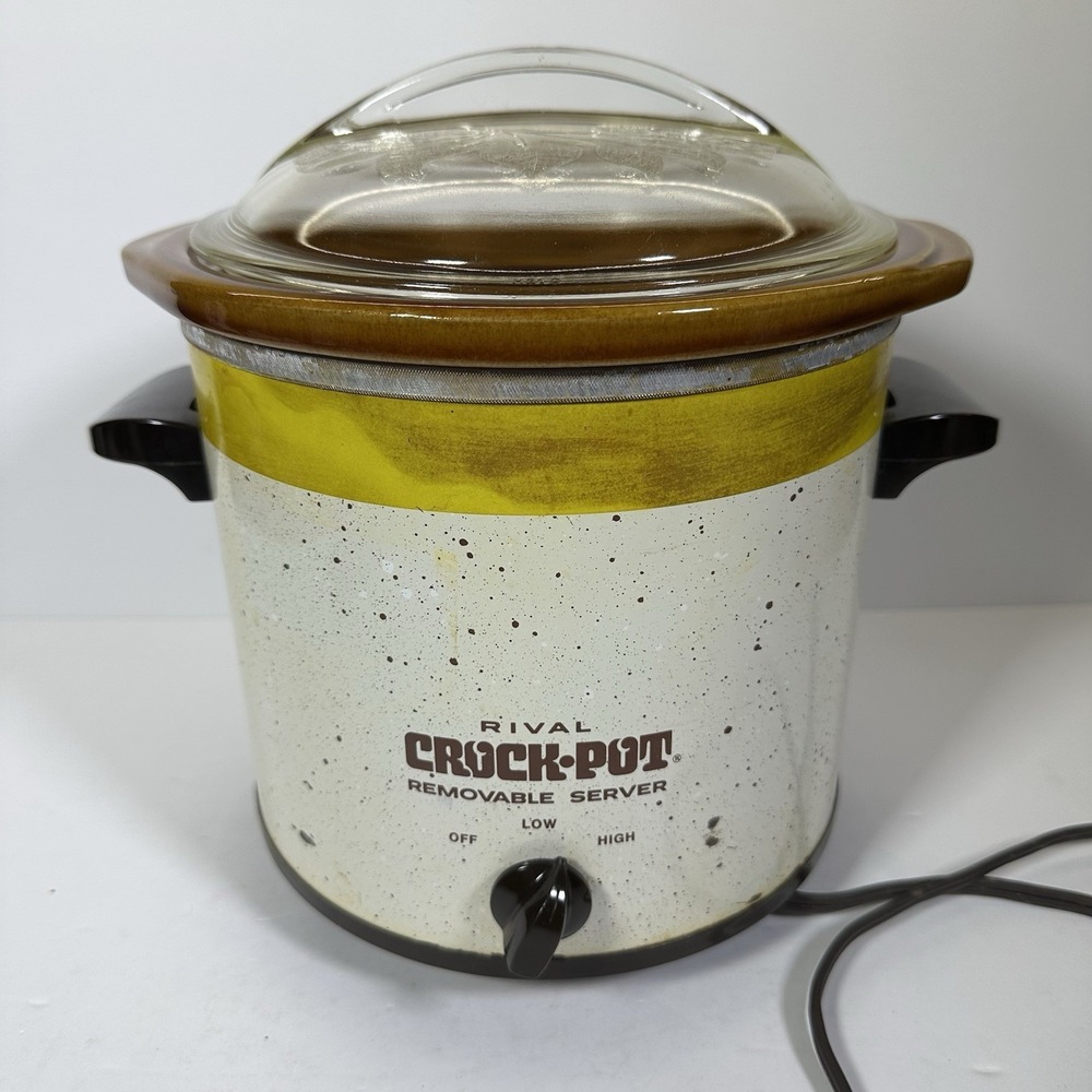 Vintage Rival Crock Pot Slow Cooker 3150/2 3.5 Qt Removable Stoneware Glass Lid